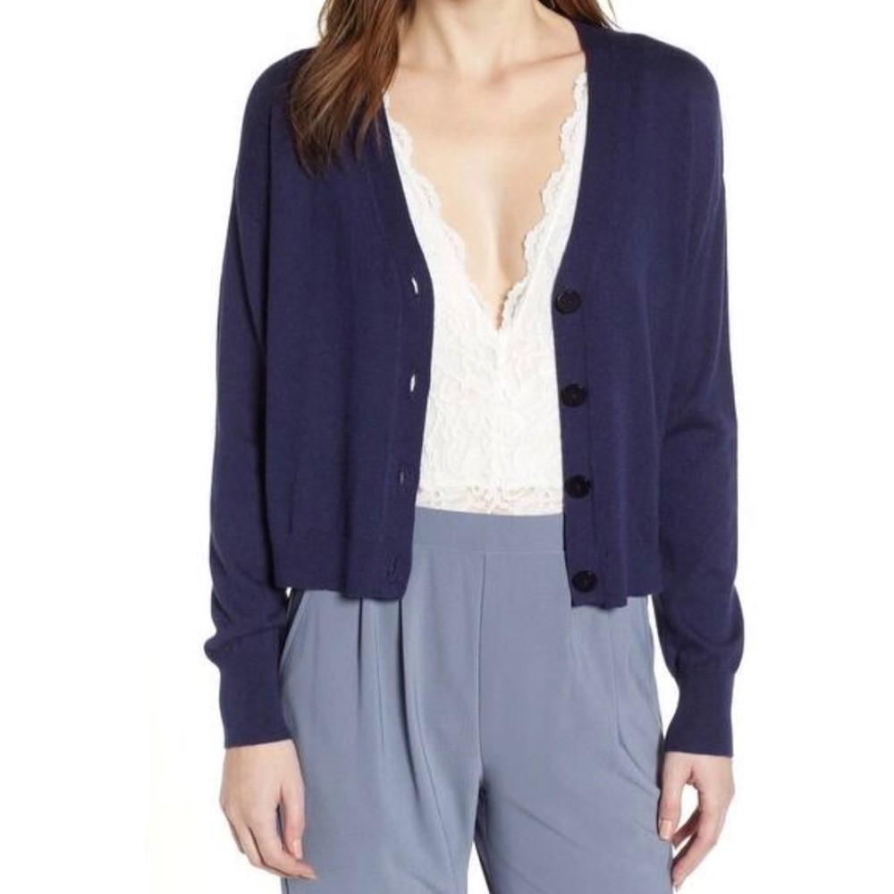 Leith Nordstrom Navy Blue, V-neck Cardigan - S